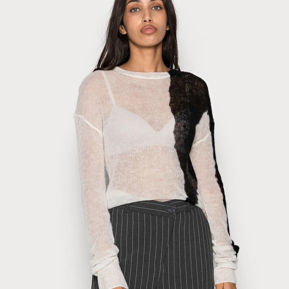 ASOS Color block Sheer Sweater Black and Offt white c - Picture 4 of 12